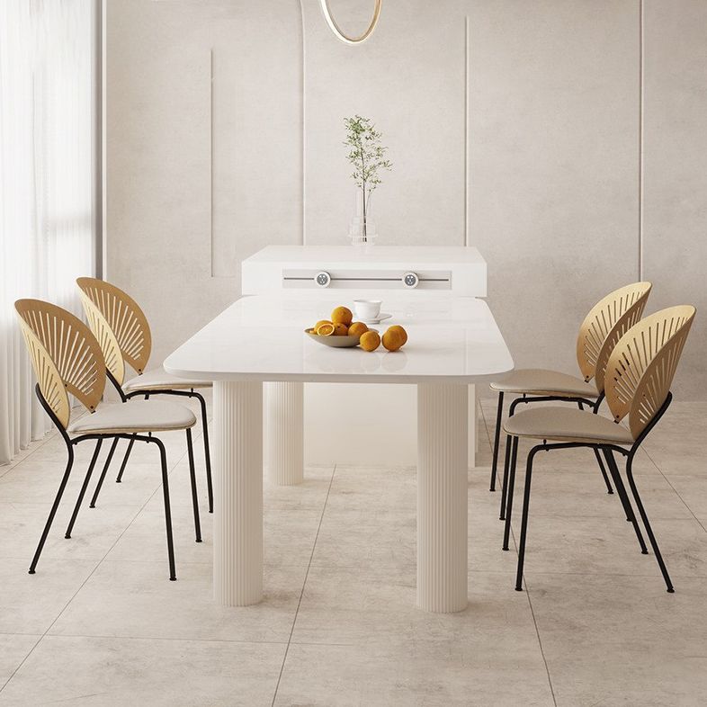 Modern Style Dining Table Rectangle Stone White Dining Table with 4 Legs