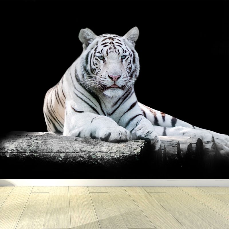 Modern Recumbent Tiger Mural Decal Black Dining Room Wall Decor, Custom Size Available