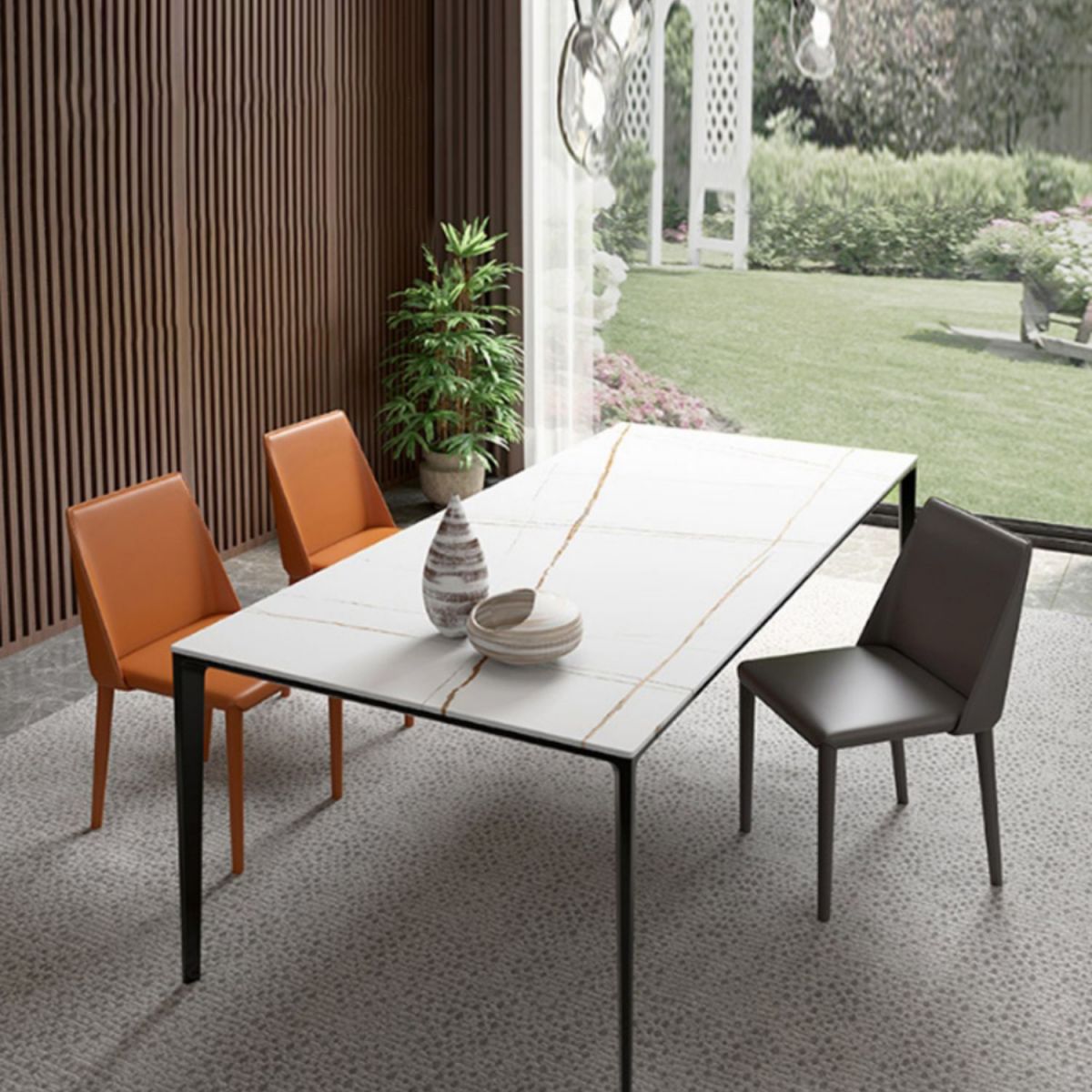Mesa de comedor de piedra sinterizada estilo moderno Mesa rectangular con base de 4 patas