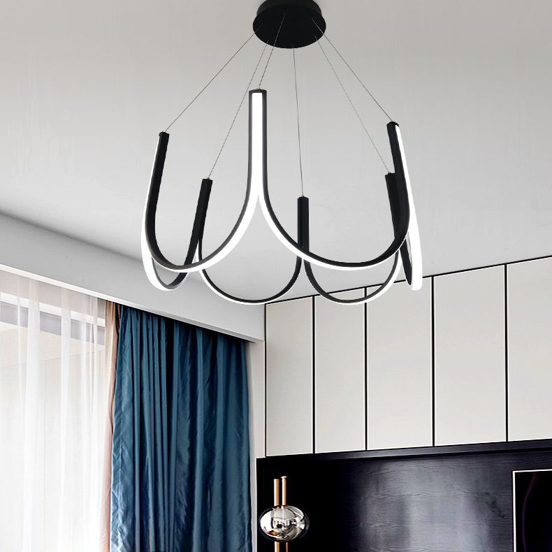 Contemporary Symmetrical Curves Chandelier Lights Aluminum Pendant Ceiling Lights for Living Room