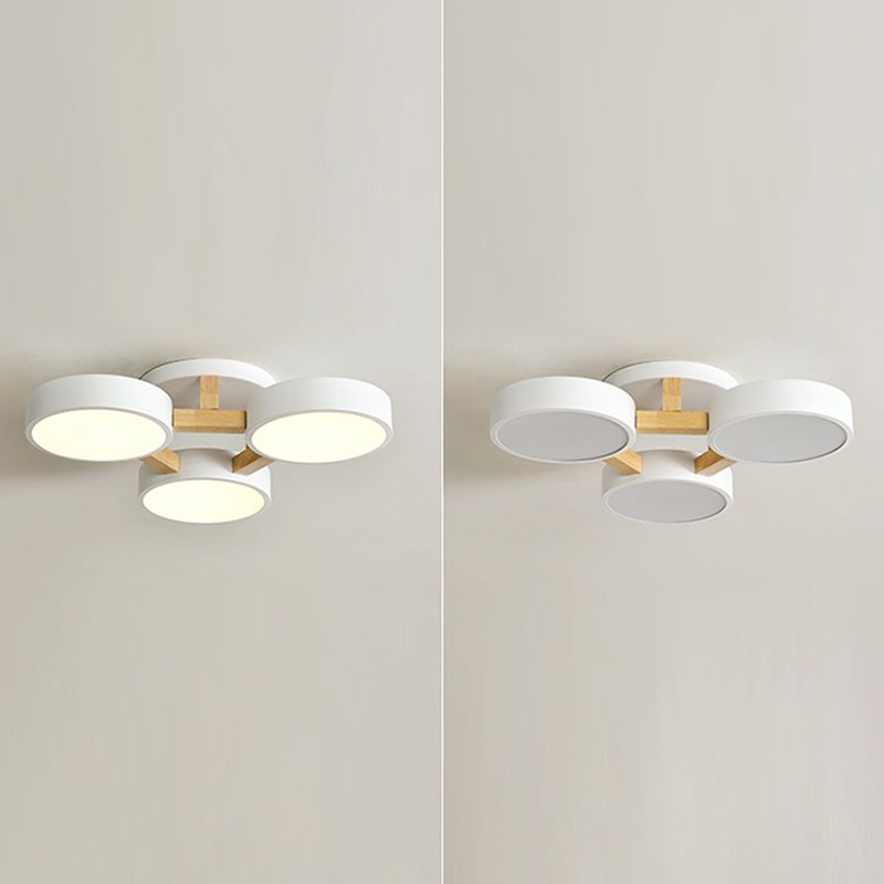Nordic Round Ceiling Light Wood Macaron LED Flush Mount Light for Living Room