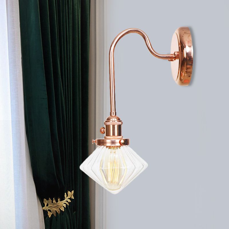 Clear/Amber Glass Copper Sconce Light Diamond 1 Light Farmhouse Wall Lighting Fixture for Bedroom