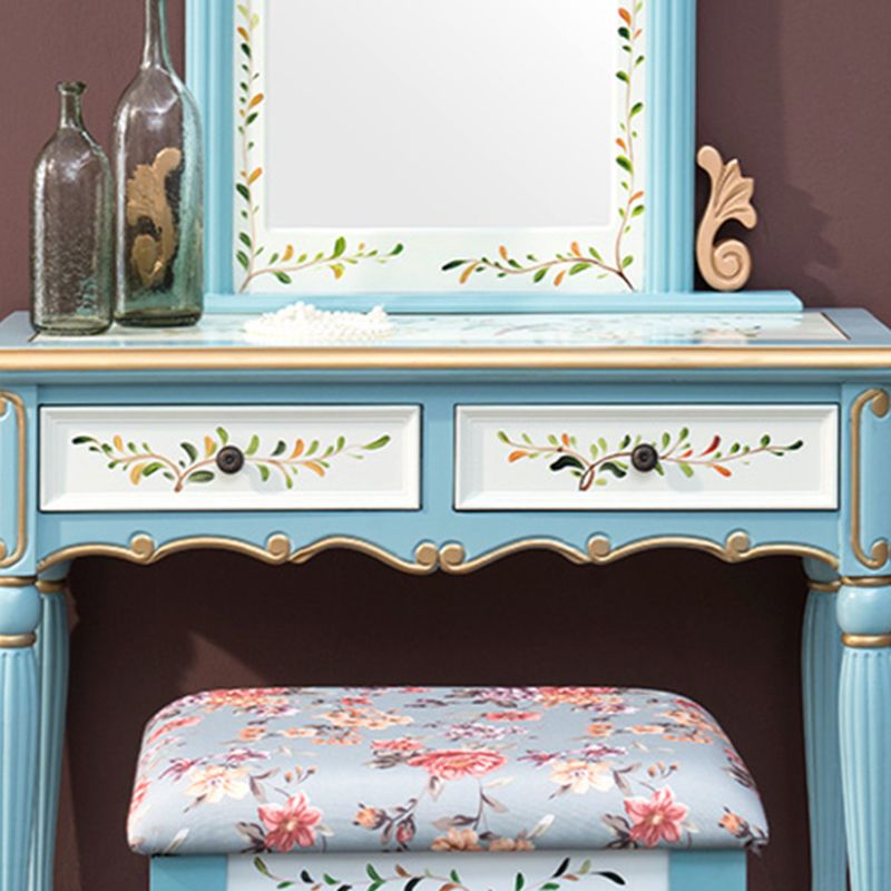 Wood Vanity Set 17.71" Wide Make-up Vanity with 2 Storage Drawers and Stool