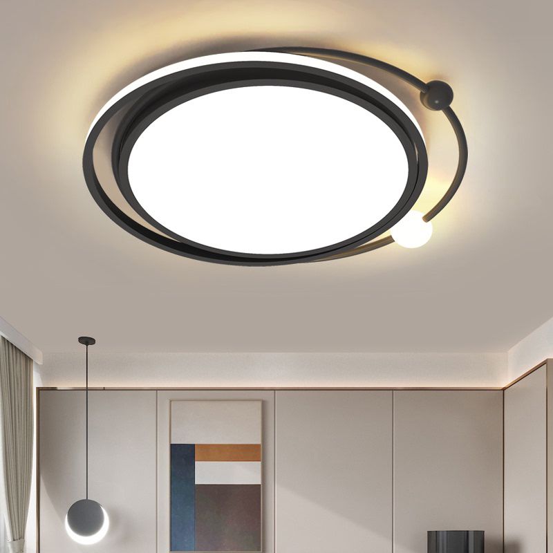 Black Finish Round Ceiling Lamp Simplicity LED Acrylic Flush Mount Lighting for Bedroom