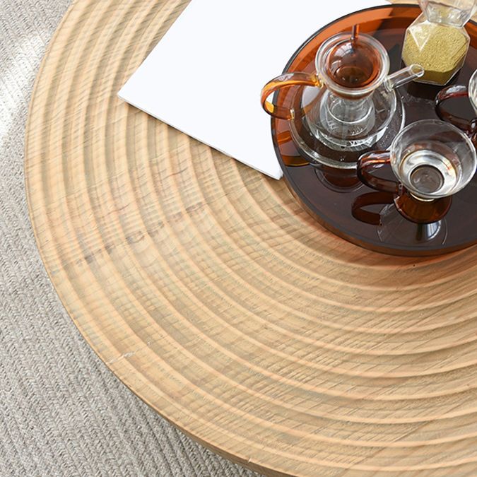 Round Sold Wooden Coffee Table with Black Base and Brone Top