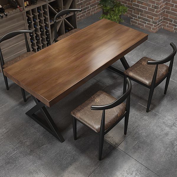 Industrial Pine Table for Restaurant Rectangle Dining Table with Double Pedestal