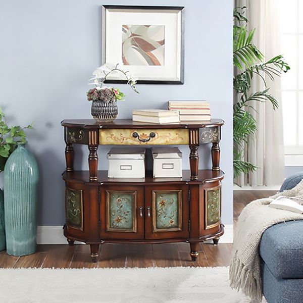 Mid-Century Modern Distressed Wood Storage Cabinet 1 - Door & 1 - Drawer Cabinet