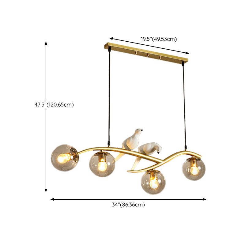 Glass Shaded Ceiling Light Modern Black/Golden Kitchen Island Lighting for Home