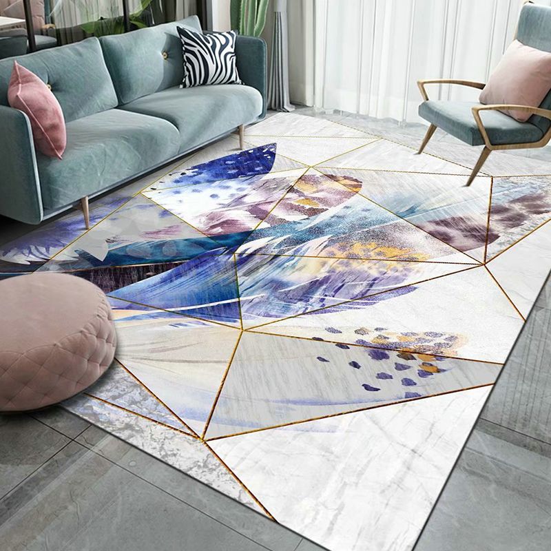 Gold Feather Rug Polyester Novelty Rug Stain Resistant Rug for Living Room