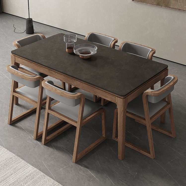 Modern Rectangle Stone Dining Table Wood Legs for Dining Room