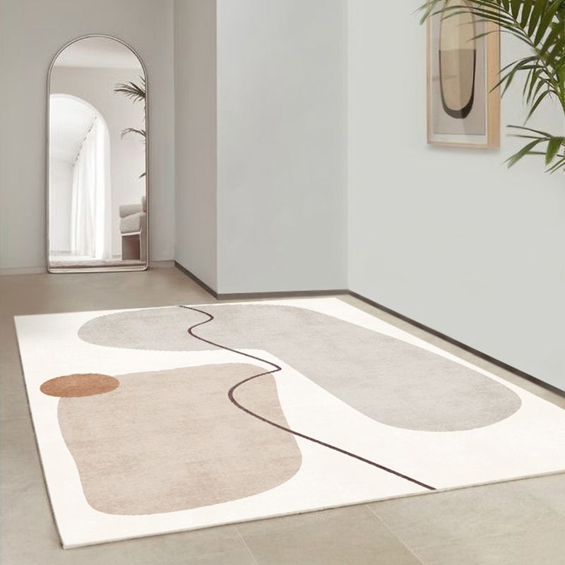 Apricot Tone Modern Indoor Rug Polyester Abstractic Print Carpet Easy Care Rug for Home Decoration