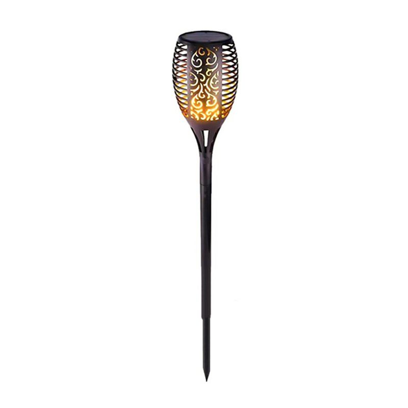 Hollowed-Out Metal Stake Lamp Decorative Black LED Solar Lawn Lighting with Flame Effect