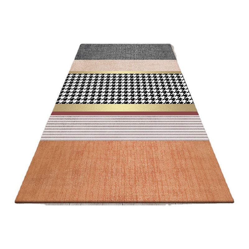 Dark Orange Nordic Rug Polyester Color Block Rug Washable Rug for Drawing Room