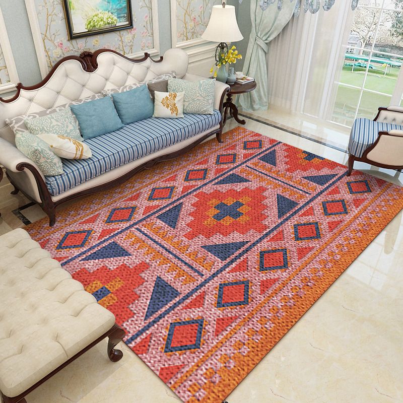Americana Southwestern Rug in Red Diamond Stripe Cross Pattern Rug Polyester Anti-Slip Carpet for Home Decoration