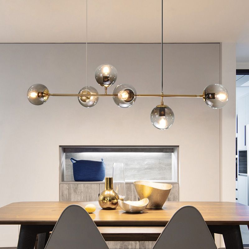 Glass Gold Island Light in Modern Creative Style Iron Globe Pendant Light for Dining Room