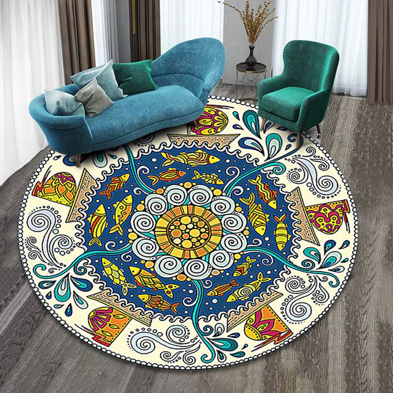 Moroccan Tribal Symbols Indoor Rug Polyester Carpet Stain Resistant Area Carpet for Home Decoration