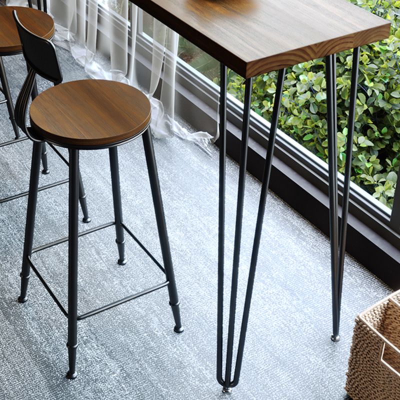 Rectangle Bar Pub Table Set 1/4 Pcs Solid Wood Top Bar Table and Iron Stools