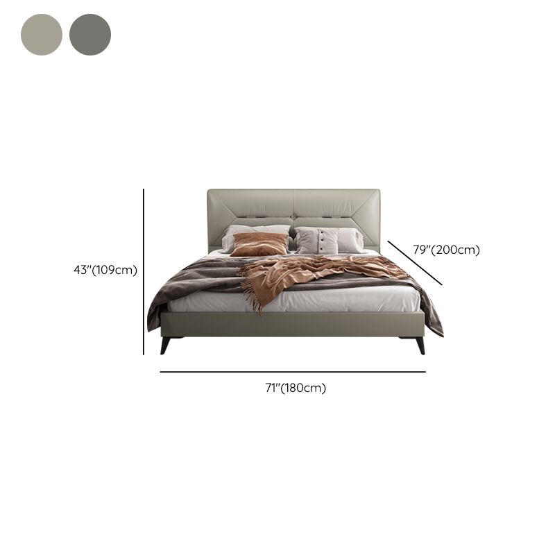 Contemporary Leather Standard Bed, Grey Upholstered Headboard Bed