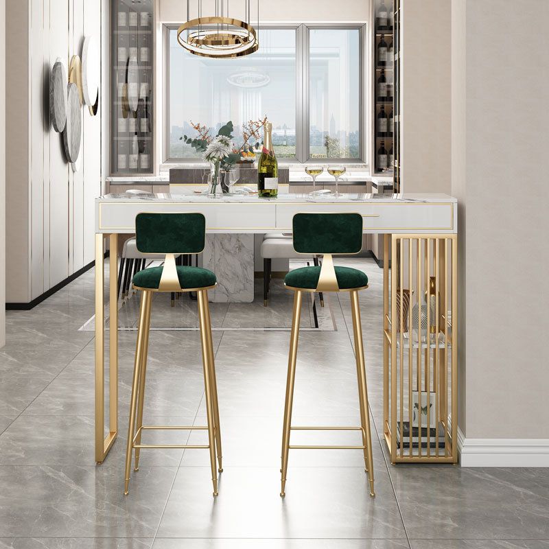 Stone Bar Table Set Glam Style Rectangle 1/3 Pieces Pub Table Set for Indoor