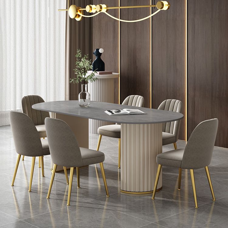 Tavolo da pranzo ovale moderno tavolo da pranzo in pietra sinterizzato con doppio piedistallo bianco