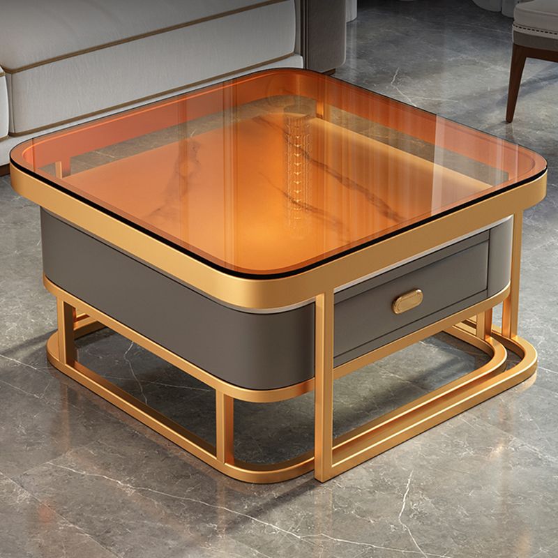 Modern Metal Frame Cocktail Table Square Glass / Slate Coffee Table with Drawer