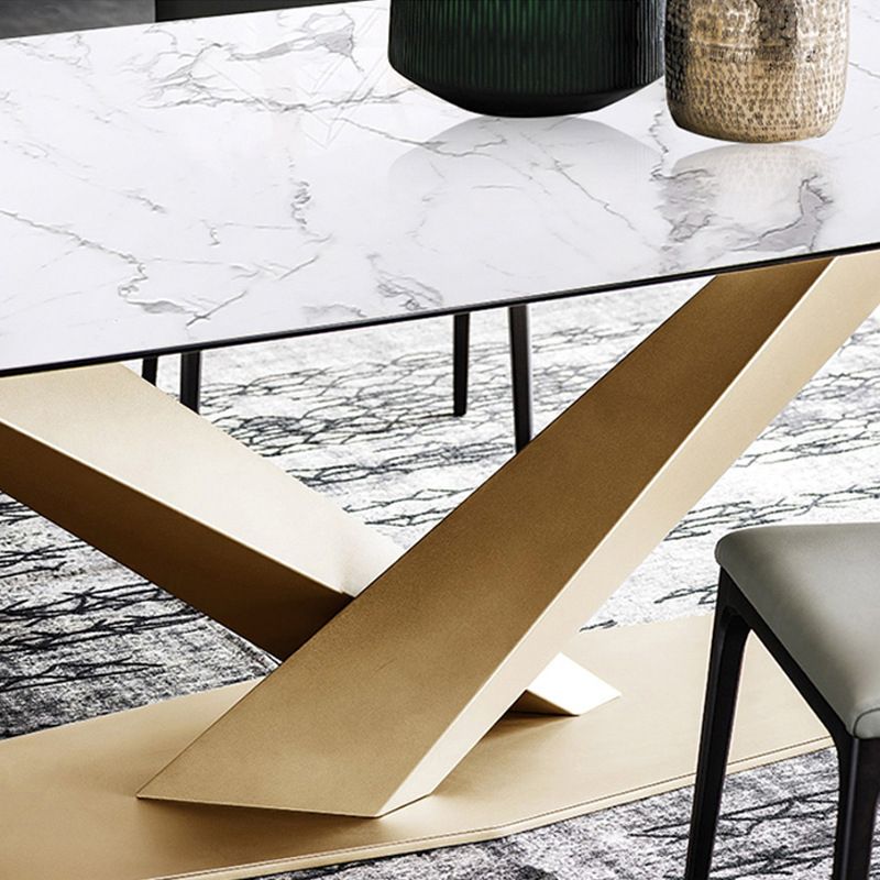 Industrial Sintered Stone Table Dining Rectangle Table with Metal Legs for Kitchen