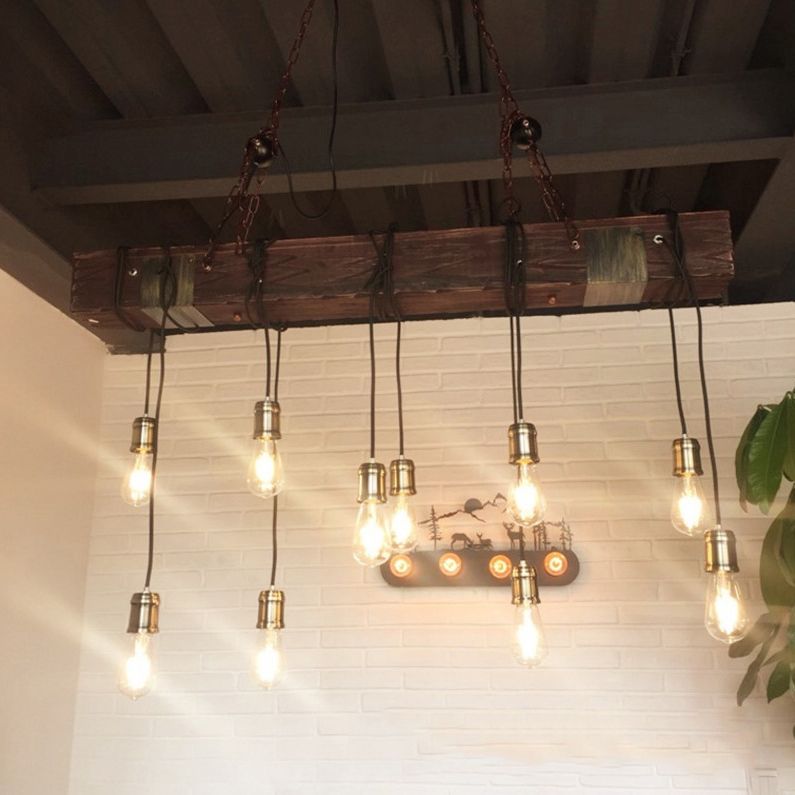 Industrial Bulb Pendant Island Pendant Lights Wood Multiple-Light Island Pendant Lights