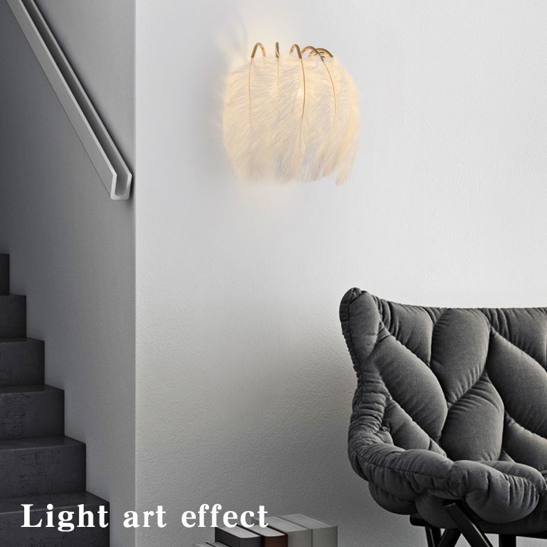 Nordic Feather Wall Mount Light 1 Light Ambient Lighting Wall Lamp for Bedroom