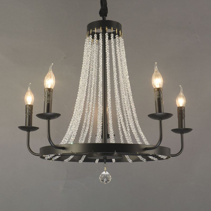 Black Pendulum Light Classic Metal Wagon Wheel Chandelier Lighting Fixture with Crystal Stands