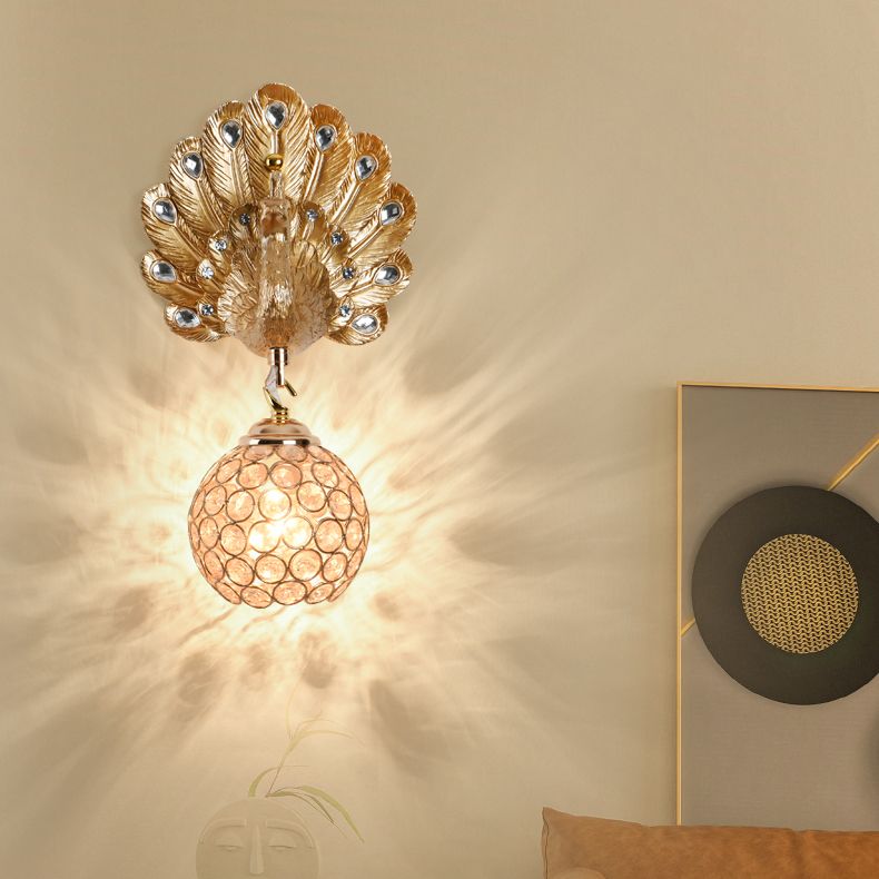 Peacock-Wandmontaglampe moderne 1-Licht-Wandleuchte mit klarem Kristallschatten