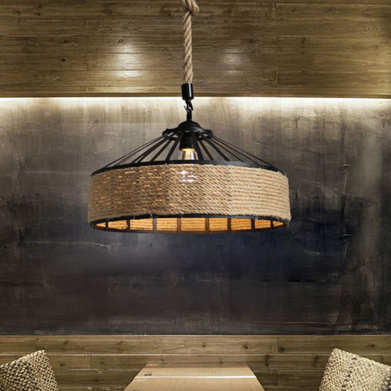 1 Head Pendellampe Lamp Country Restaurant Decke hängen Licht mit Kegelmetallschatten in Schwarz