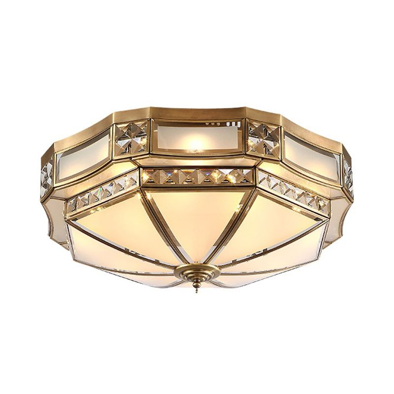 3/4/6 Lichter Rund Small/Medium/Large Flush Mount Colonial Antique Messing Frosted Glass Flush Ceiling Lighting