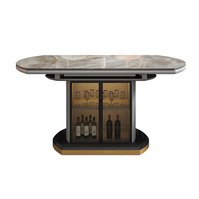 Modern Stone Top Dining Table Extendable for Small Spaces with Storage