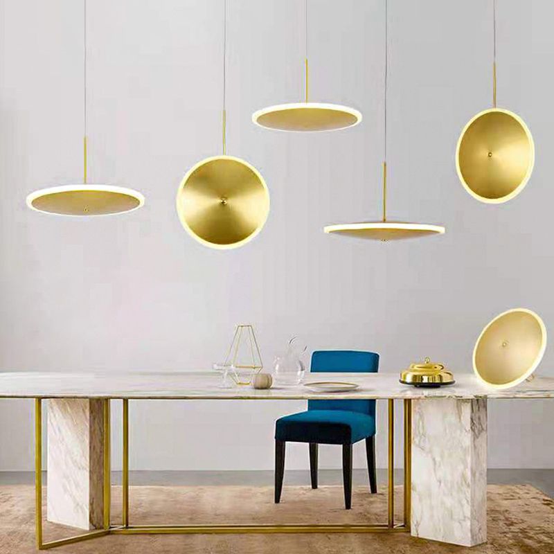 Gold Plated Flying Saucer Suspension Light Fixture Postmodern Simple Metal LED Pendant Lamp