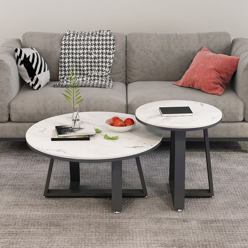 Glam Cross Legs Coffee Table Faux Marble Round Cocktail Table