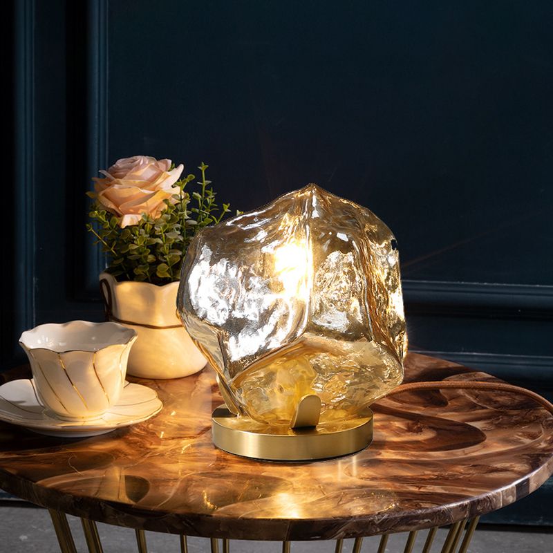 Lampada da tavolo a forma di gemma d'oro Lampada da notte moderna a 1 luce cognac/vetro trasparente per soggiorno