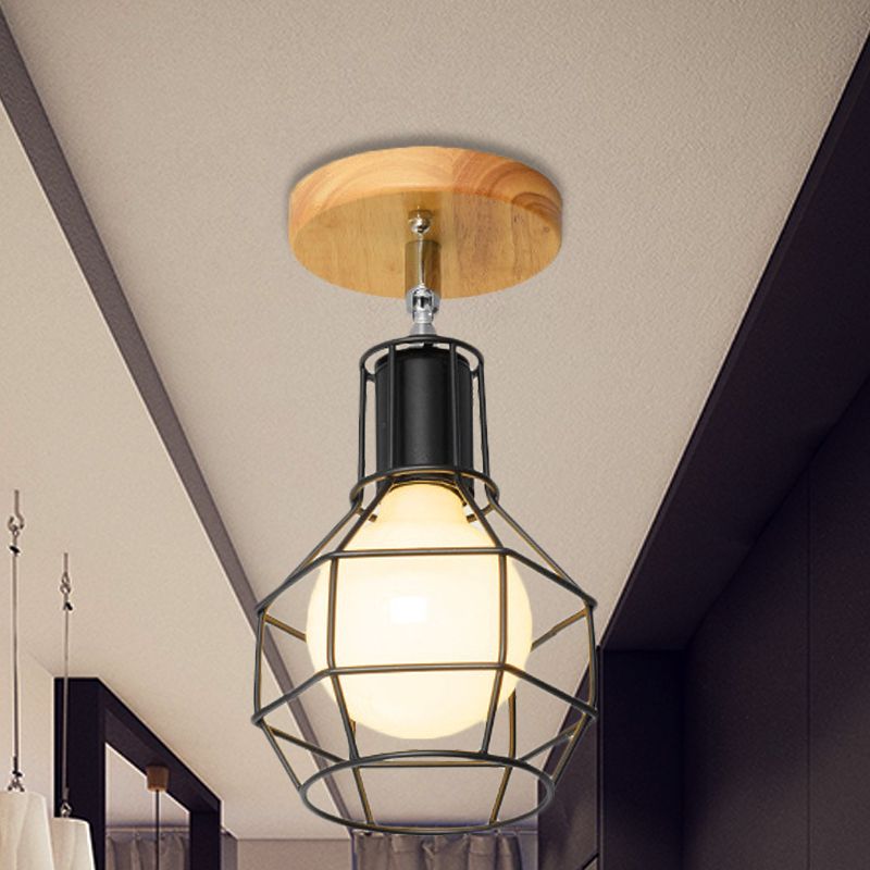 Lampada da soffitto a semi-incasso in metallo mini triangolo/urna con protezione in filo Lampada da soffitto industriale retrò a 1 testa per camera da letto