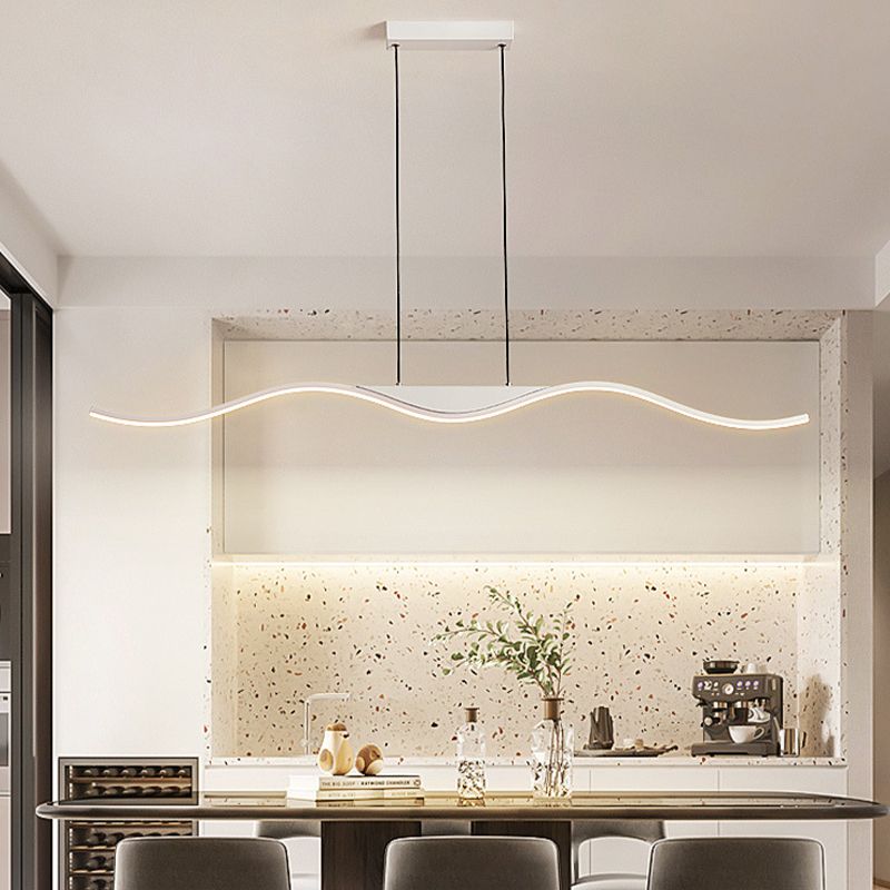 Unique Shape Hanging Lamp Modern Island Chandelier Lights in White Finish for Dining Room
