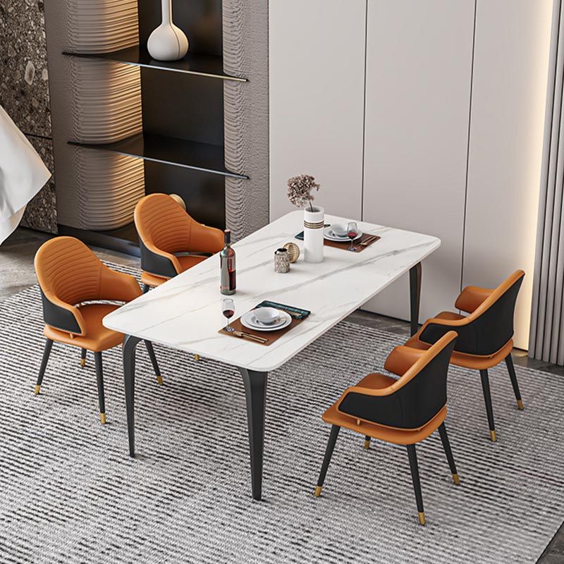 Black Iron 4 Legs Dining Site Table Industrial Stone Top Rectangle Dining Table