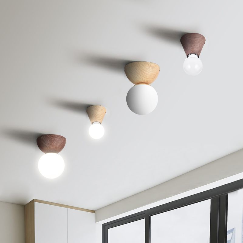 Modern Simple Ceiling Lamp Geometry Shape Wood Grain Ceiling Light for Bedroom
