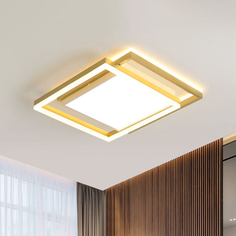16"/19.5" W Gold Square Ceiling Flush Mount Nordic LED Metallic Flushmount Lighting, Warm/White Light