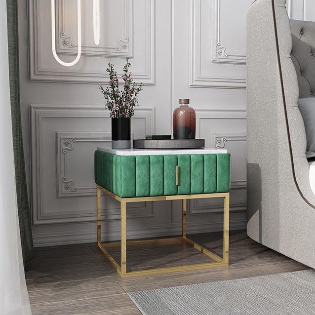 20'' Tall Metal Night Table Glam Marble Top 2-Drawer Bed Nightstand