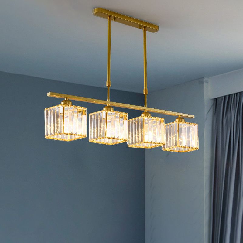 Contemporary Square 4-light Kitchen Island Lighting Wrought Iron Design Ceiling Lights