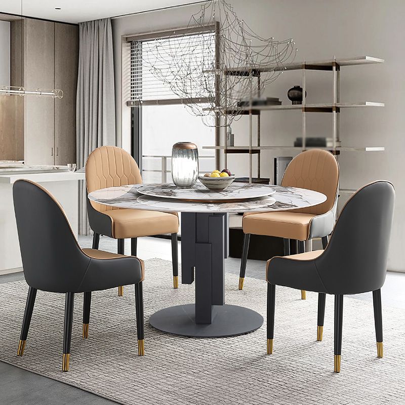 Modern Round Dinette Set 1/4/5/7 Pieces Black Dining Table Set with Sintered Stone Top