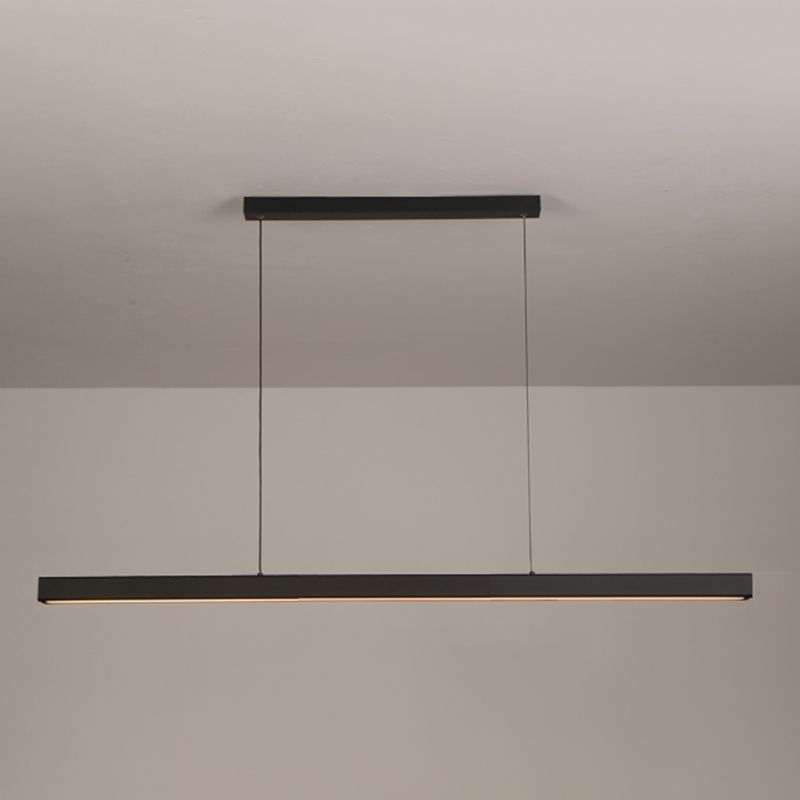 Black Metal Island Lighting Fixtures Modern 1-Light Linear Restaurant LED Suspension Lamp