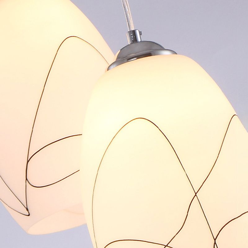 3 Lights Oval Multi Light Pendant Modern Simple White Glass Hanging Light for Restaurant
