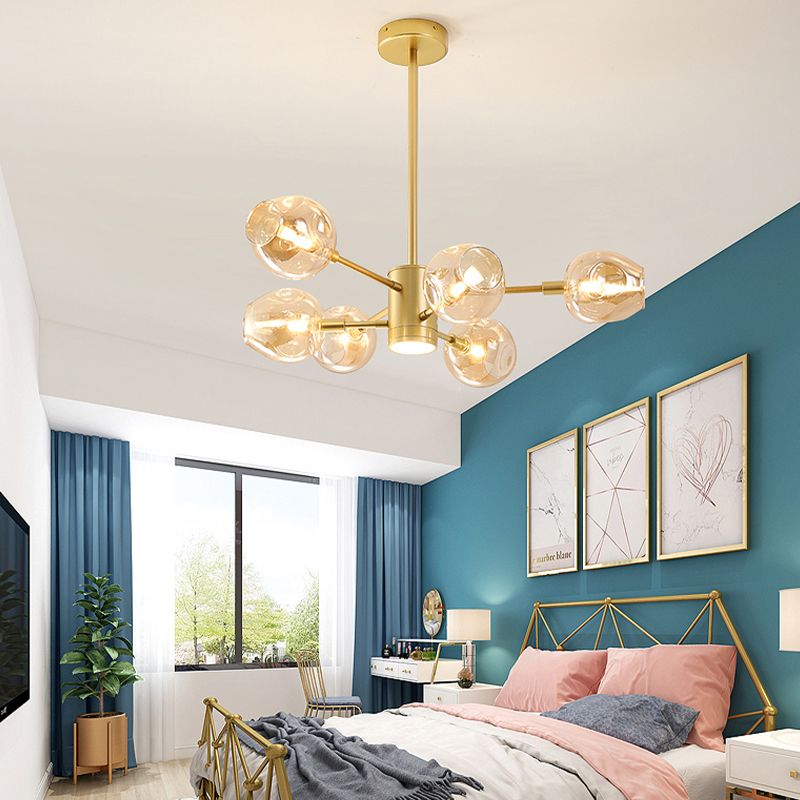 Goud moderne stijl kroonluchter licht sputnik ontwerpglas hanglampje voor slaapkamer