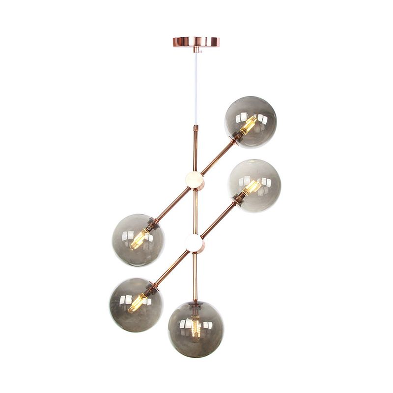 Spherical Living Room Hanging Chandelier Smoke Gray/White/Clear Glass 3/5 Lights Minimalist Pendant Lamp