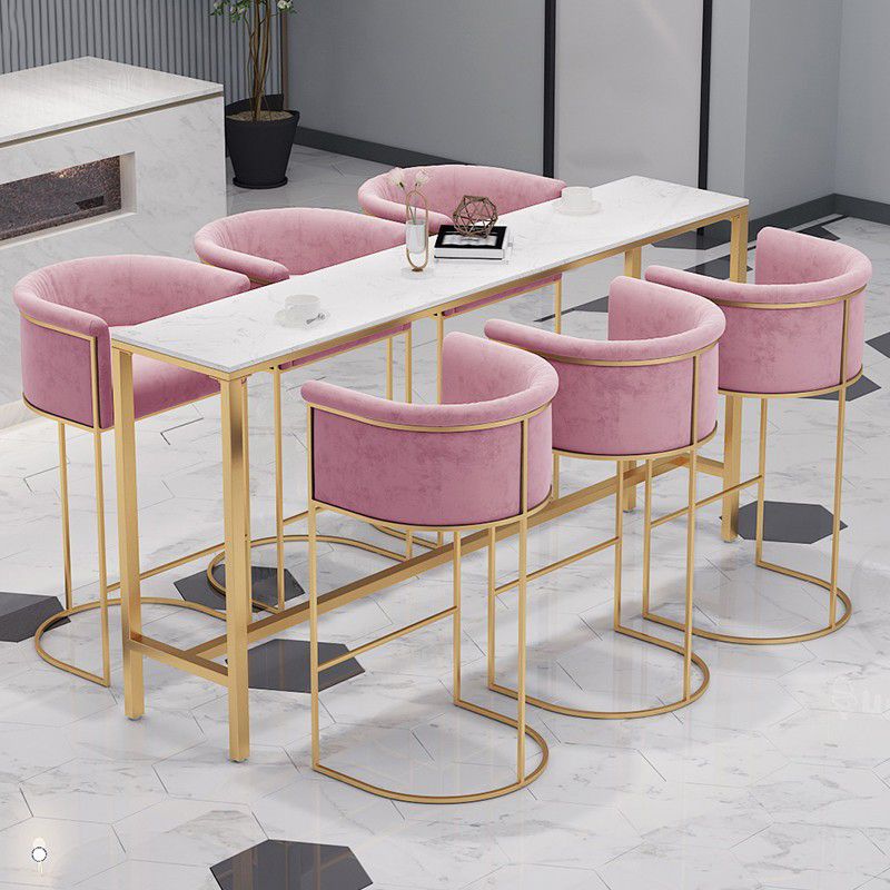 Glam Pub Table Faux Marble Rectangle Bar Table for Breakroom