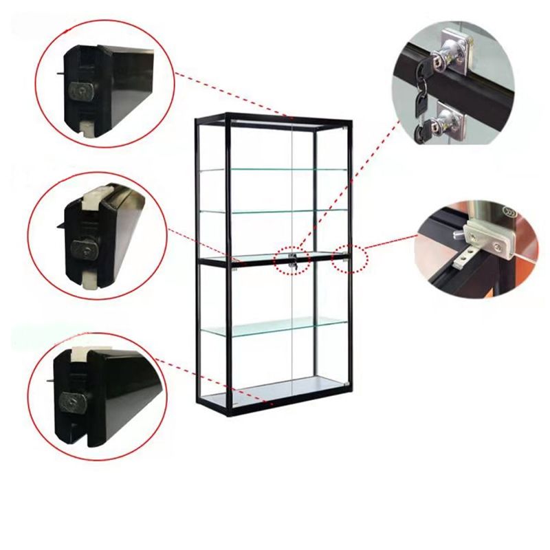 Modern Display Stand Black Frame Locking Curio Cabinet with Glass Shelves